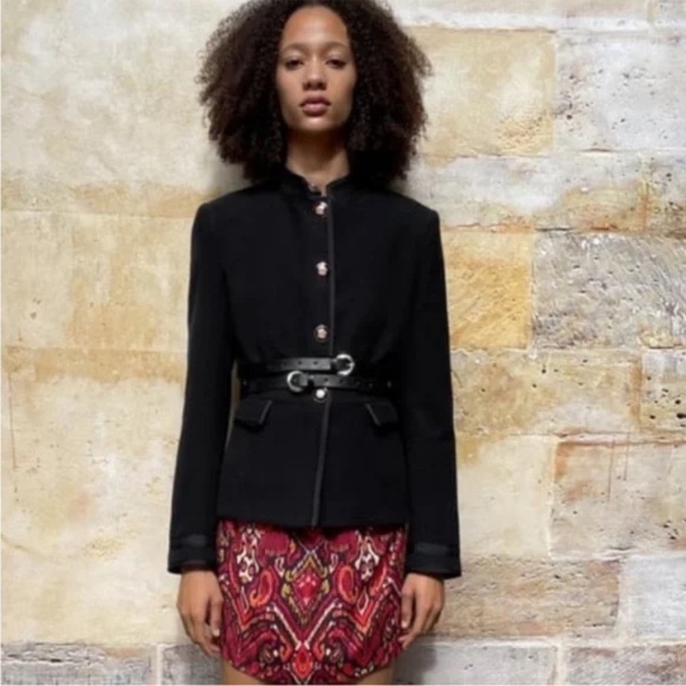 Zara Equestrian Fitted Jacket with Gold Buttons Blazer NWT